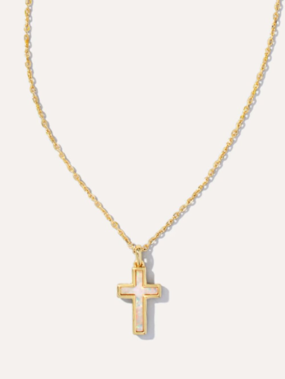Kendra Scott Cross Gold Pendant Necklace in White Lab Grown Opal
